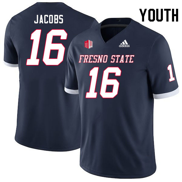 Youth #16 Jack Jacobs Fresno State Bulldogs College Football Jerseys Stitched Sale-Navy